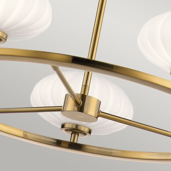 Kgs. Lyngby designer chandelier i rødguld-messing-finish med 5 opalglas og lyskilder - Image 6