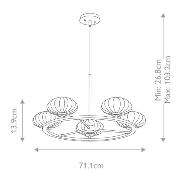 Kgs. Lyngby designer chandelier i rødguld-messing-finish med 5 opalglas og lyskilder - Image 8
